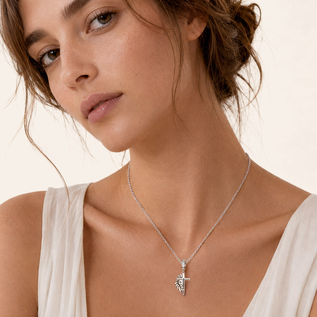 Gnoce Religious Lion Of Judah Cross Clasp Dangle Charm Platinum‑plated Silver Blend_4