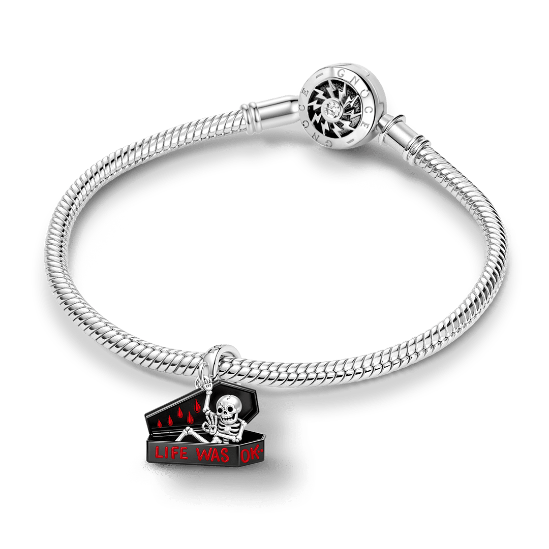 Gnoce Halloween Punk Coffin Skeleton Clasp Dangle Charm Platinum‑plated Silver Blend_3