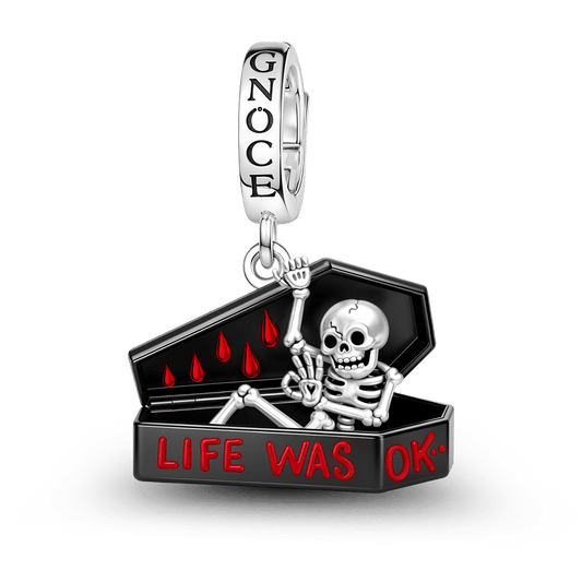 Gnoce Halloween Punk Coffin Skeleton Clasp Dangle Charm Platinum‑plated Silver Blend_1