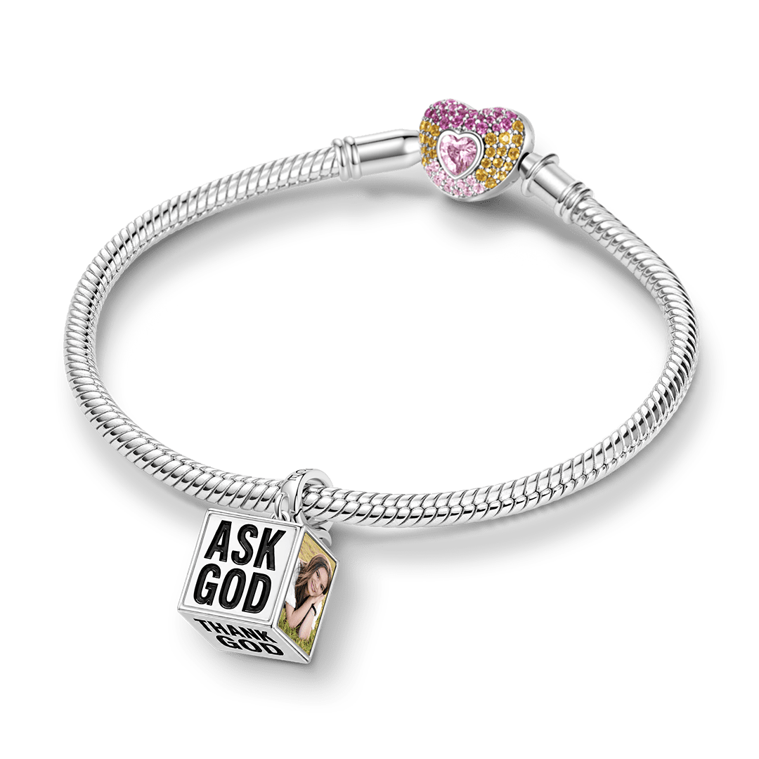 Gnoce Religious God Cube Personalized Photo Clasp Dangle Charm Platinum‑plated Silver Blend_3