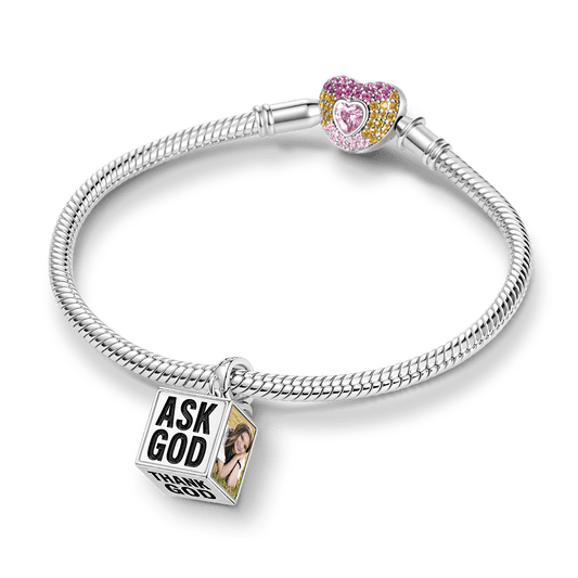 Gnoce Religious God Cube Personalized Photo Clasp Dangle Charm Platinum‑plated Silver Blend_3