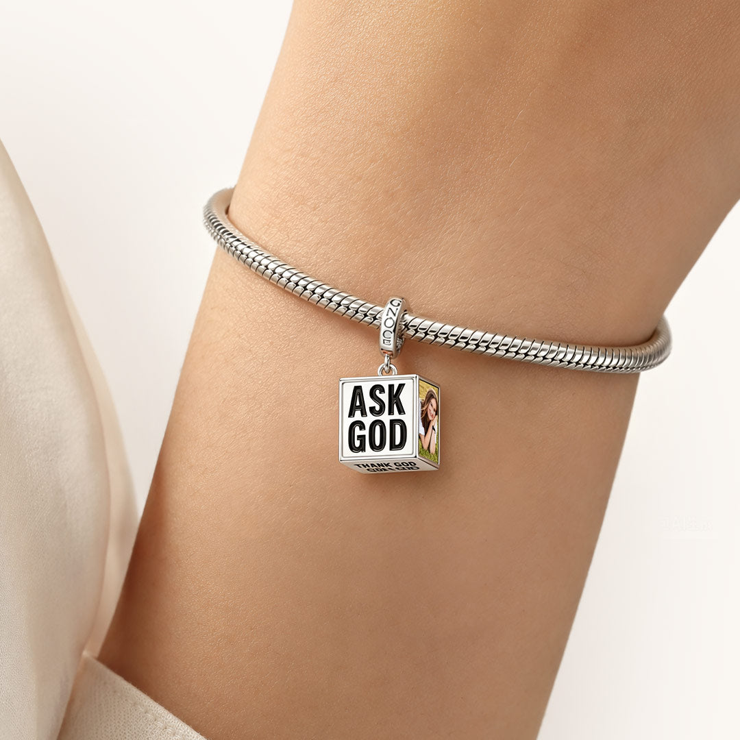 Gnoce Religious God Cube Personalized Photo Clasp Dangle Charm Platinum‑plated Silver Blend_2