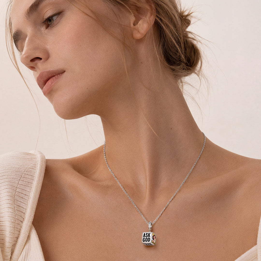Gnoce Religious God Cube Personalized Photo Clasp Dangle Charm Platinum‑plated Silver Blend_4