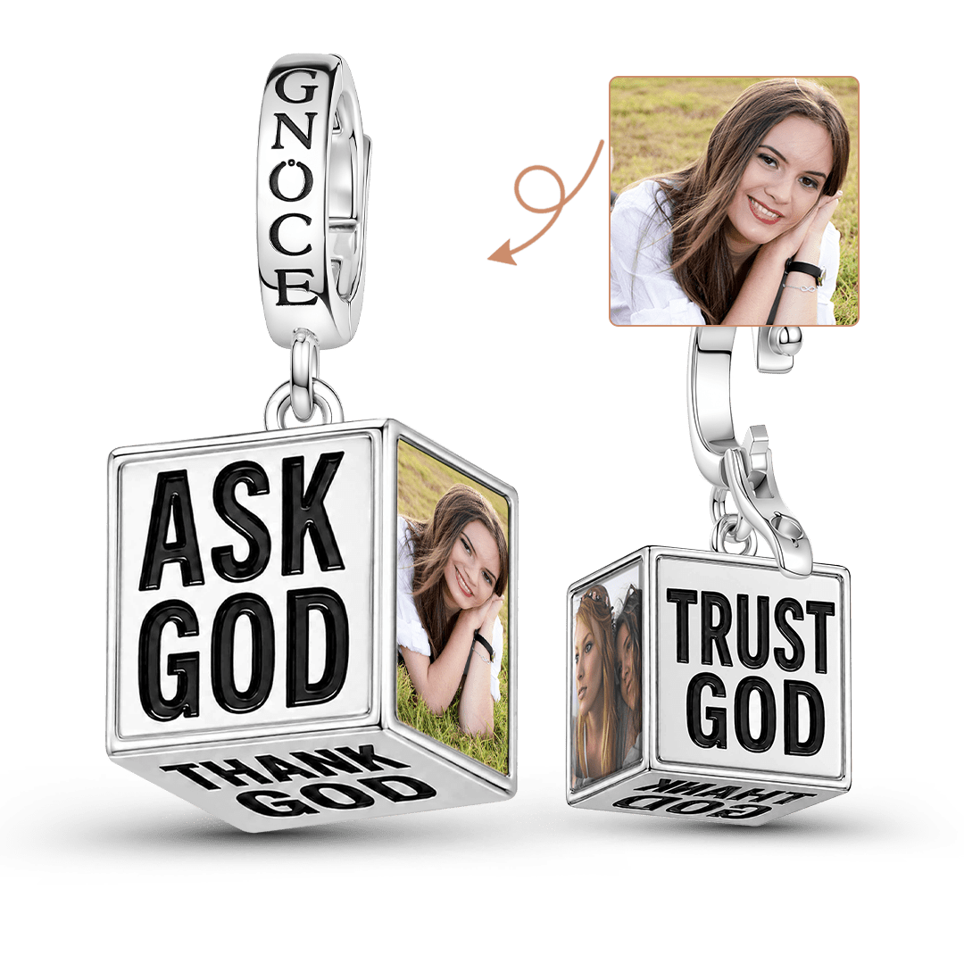 Gnoce Religious God Cube Personalized Photo Clasp Dangle Charm Platinum‑plated Silver Blend_1