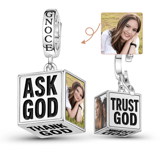 Gnoce Religious God Cube Personalized Photo Clasp Dangle Charm Platinum‑plated Silver Blend_1