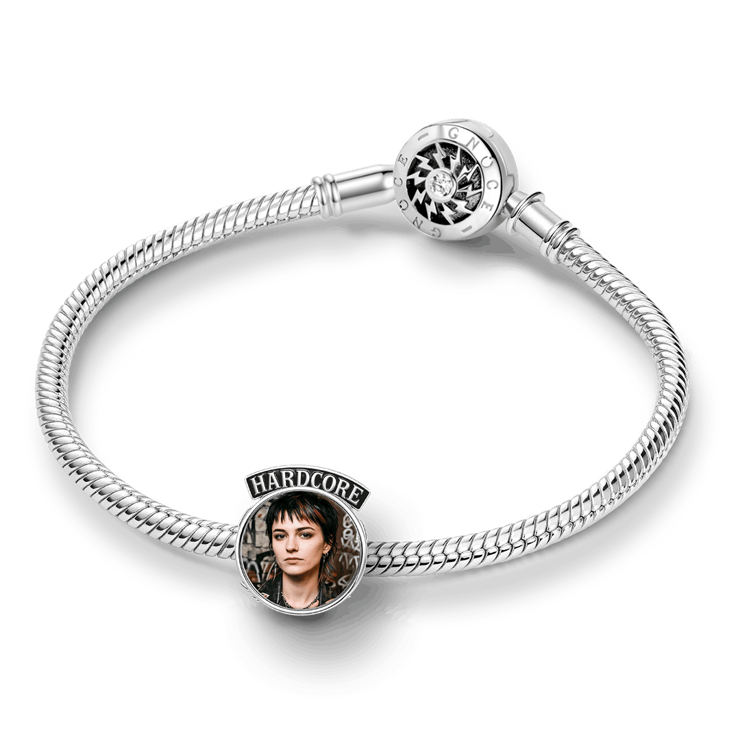 Gnoce British Punk Hardcore Lightning Chain Engravable Photo Bead Charm Platinum‑plated Silver Blend_3
