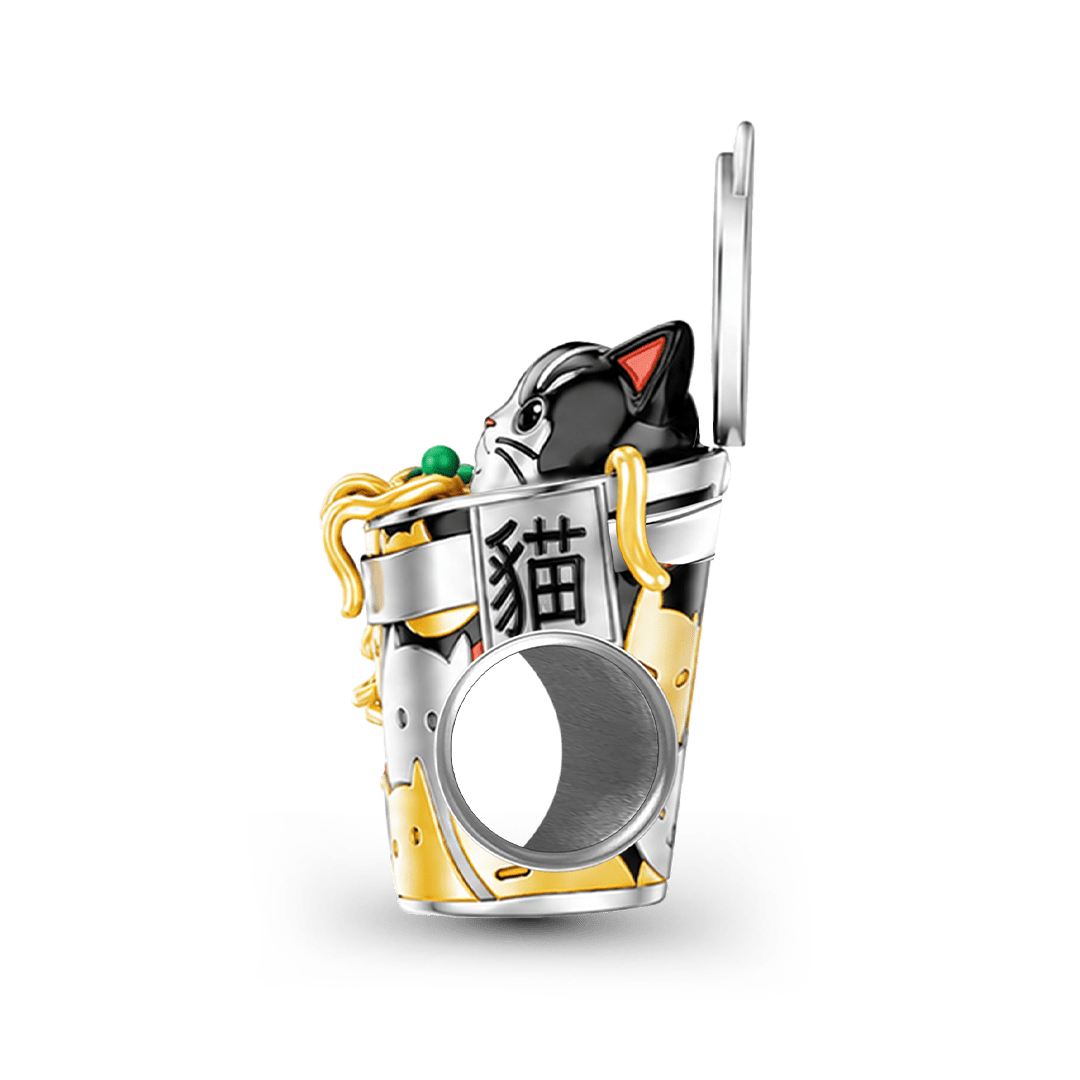 Gnoce Japanese Ramen Cat Through‑hole Bead Charm Platinum‑plated Silver Blend_5