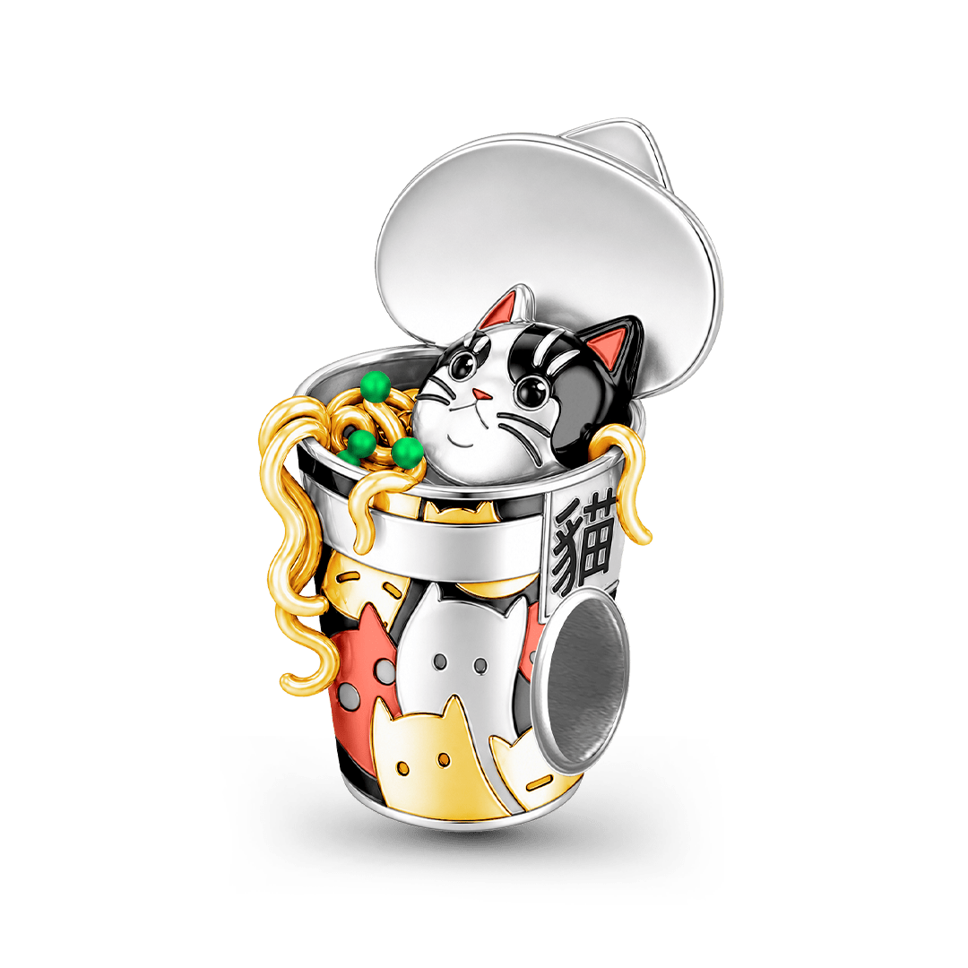 Gnoce Japanese Ramen Cat Through‑hole Bead Charm Platinum‑plated Silver Blend_1