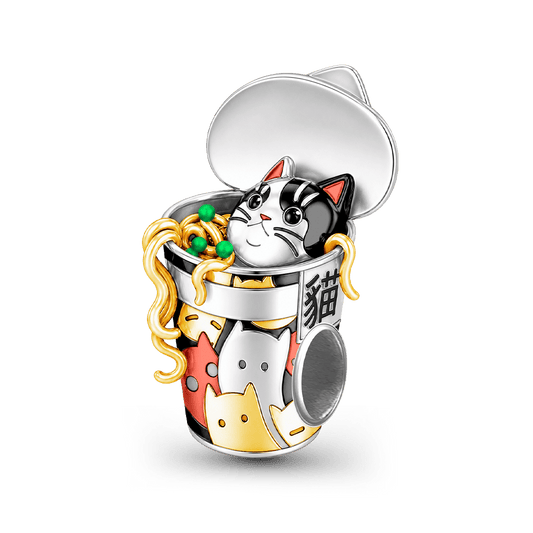 Gnoce Japanese Ramen Cat Through‑hole Bead Charm Platinum‑plated Silver Blend_1