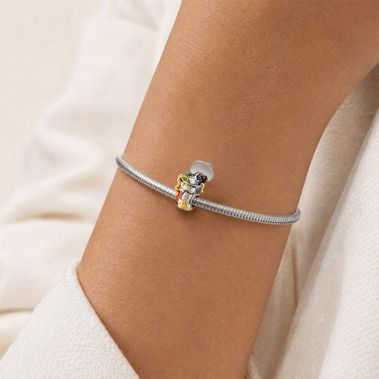 Gnoce Japanese Ramen Cat Through‑hole Bead Charm Platinum‑plated Silver Blend_2