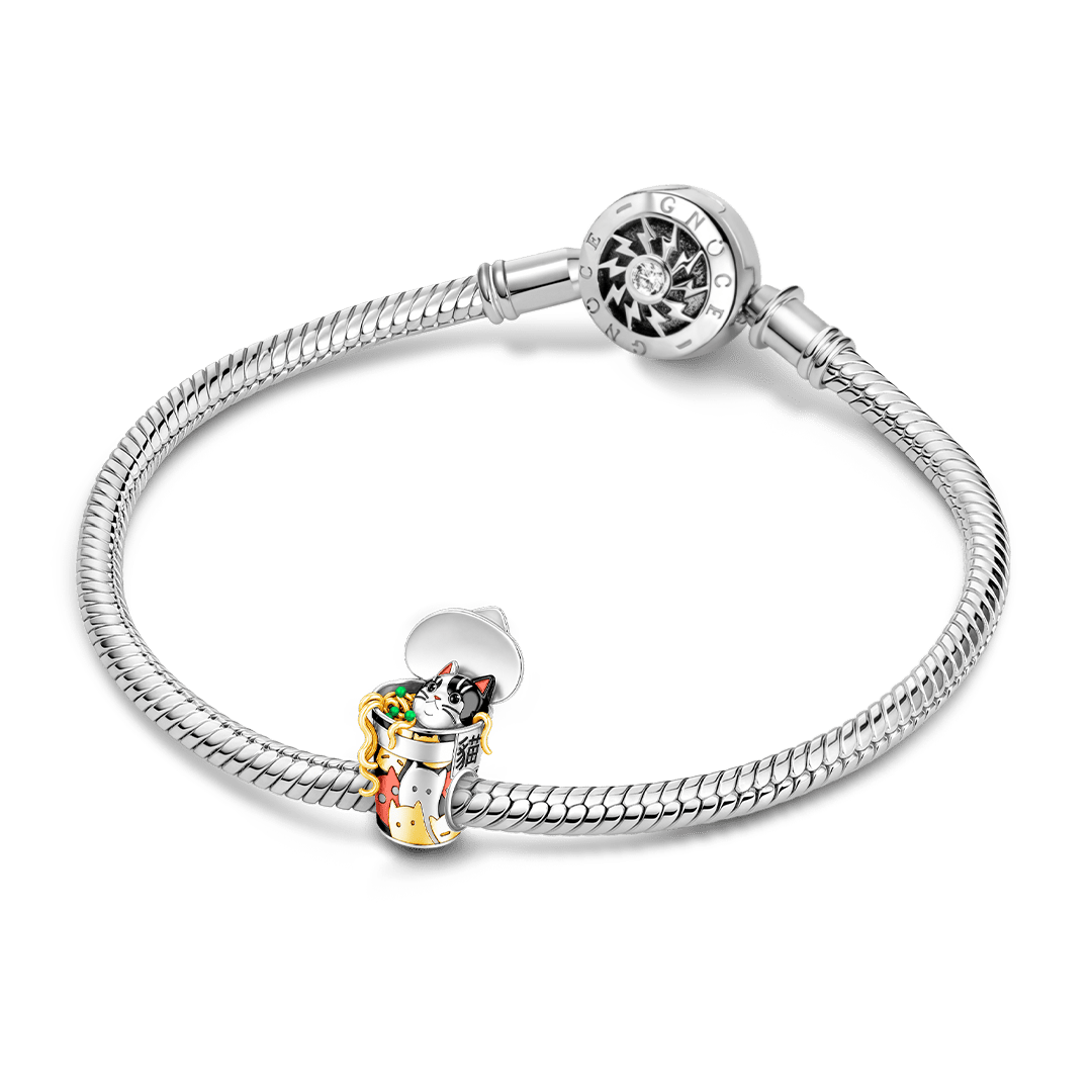 Gnoce Japanese Ramen Cat Through‑hole Bead Charm Platinum‑plated Silver Blend_3
