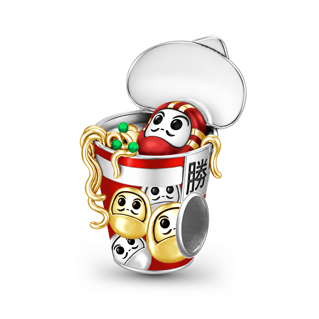 Gnoce Japanese Ramen Daruma Through‑hole Bead Charm Platinum‑plated Silver Blend_1
