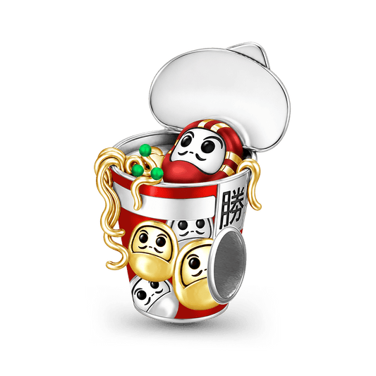 Gnoce Japanese Ramen Daruma Through‑hole Bead Charm Platinum‑plated Silver Blend_1
