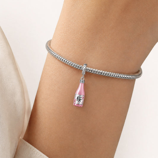 Gnoce Glow‑in‑the‑dark Japanese Sakura Sake Clasp Dangle Charm Platinum‑plated Silver Blend_3
