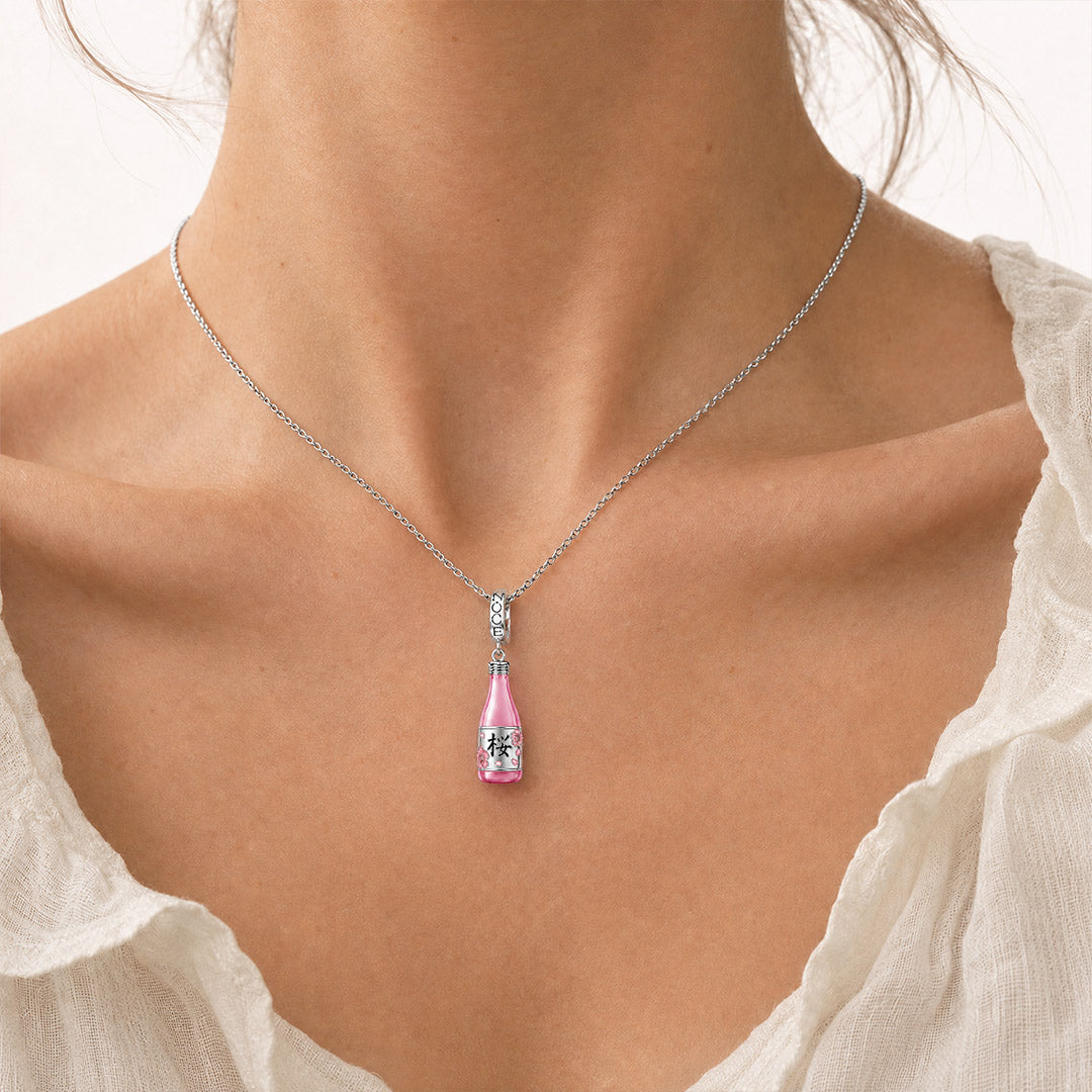 Gnoce Glow‑in‑the‑dark Japanese Sakura Sake Clasp Dangle Charm Platinum‑plated Silver Blend_5