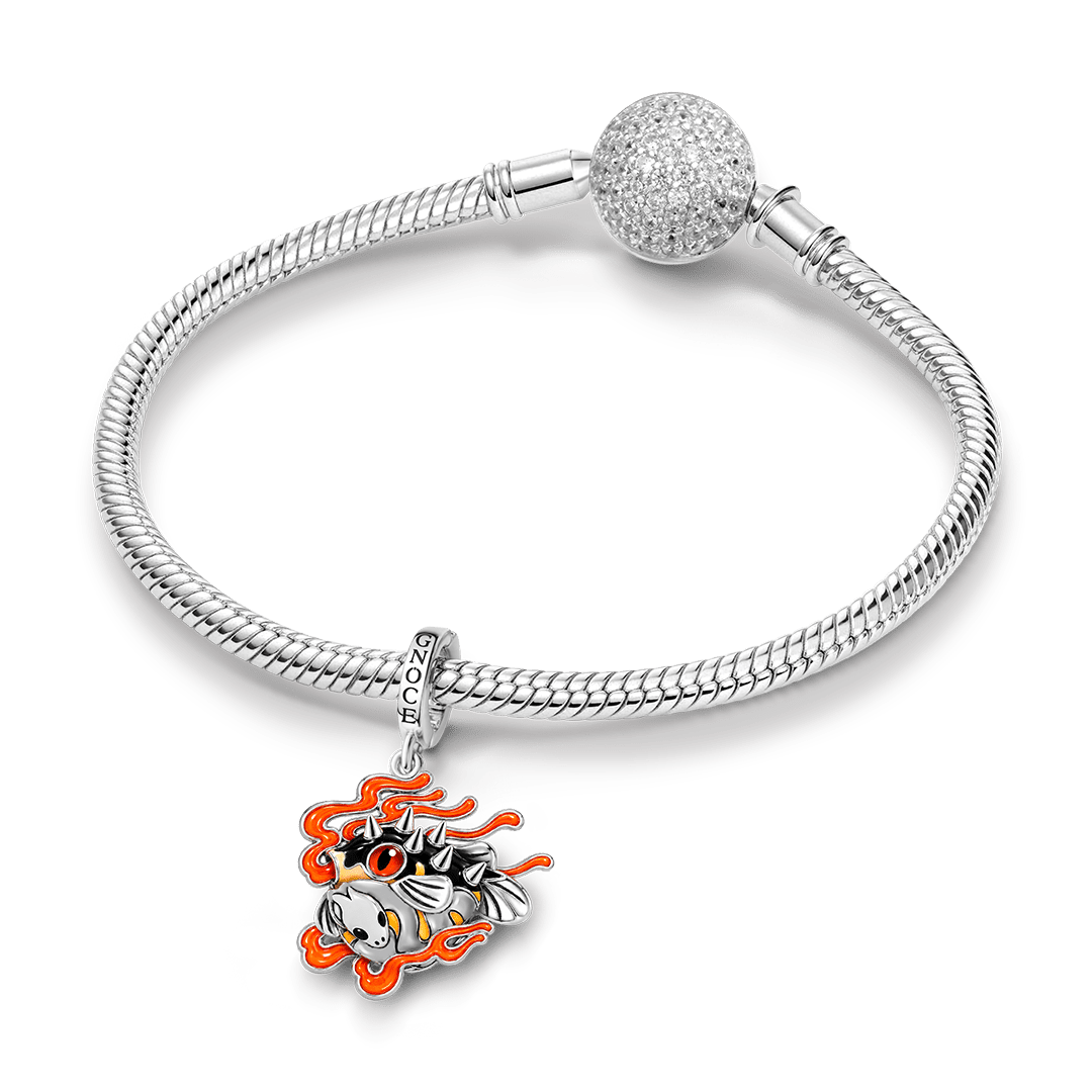 Gnoce Glow‑in‑the‑dark Japanese Oni Puffer Fish Clasp Dangle Charm Platinum‑plated Silver Blend_4