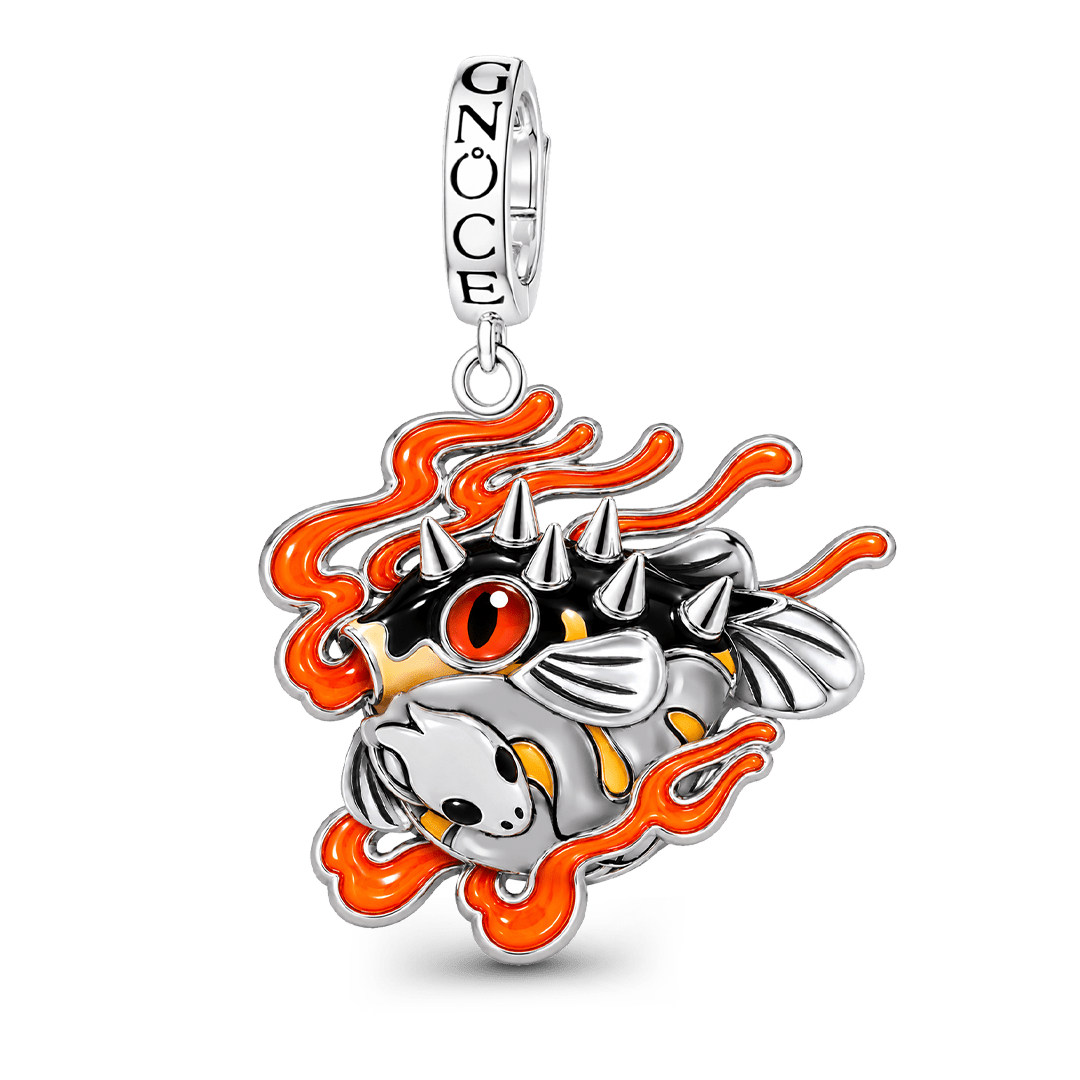 Gnoce Glow‑in‑the‑dark Japanese Oni Puffer Fish Clasp Dangle Charm Platinum‑plated Silver Blend_2