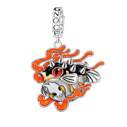 Gnoce Glow‑in‑the‑dark Japanese Oni Puffer Fish Clasp Dangle Charm Platinum‑plated Silver Blend_1