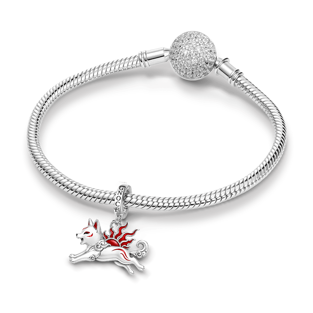 Gnoce Glow‑in‑the‑dark Japanese Amaterasu Wolf Clasp Dangle Charm Platinum‑plated Silver Blend_4