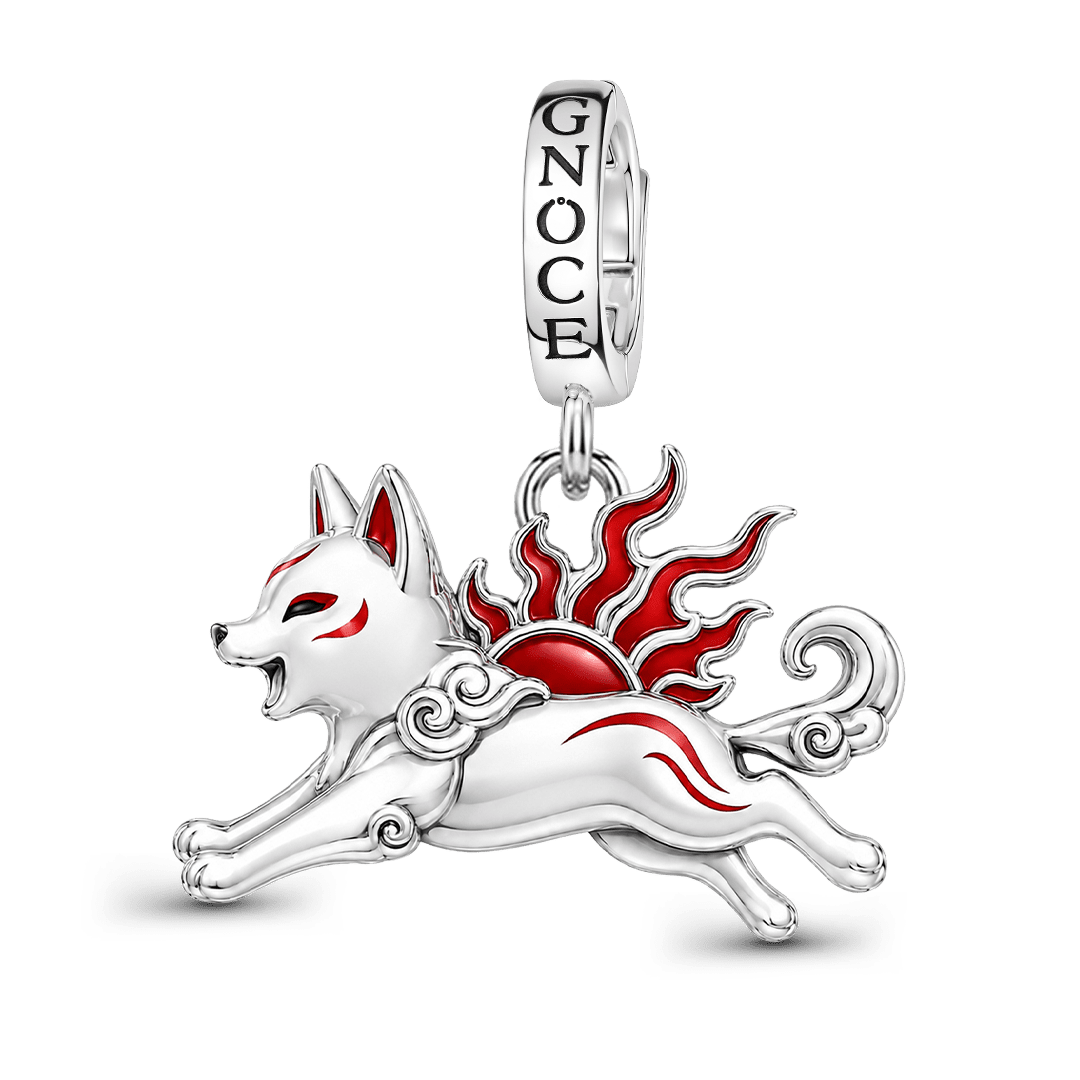 Gnoce Glow‑in‑the‑dark Japanese Amaterasu Wolf Clasp Dangle Charm Platinum‑plated Silver Blend_2