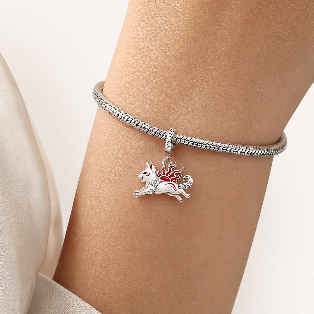 Gnoce Glow‑in‑the‑dark Japanese Amaterasu Wolf Clasp Dangle Charm Platinum‑plated Silver Blend_3