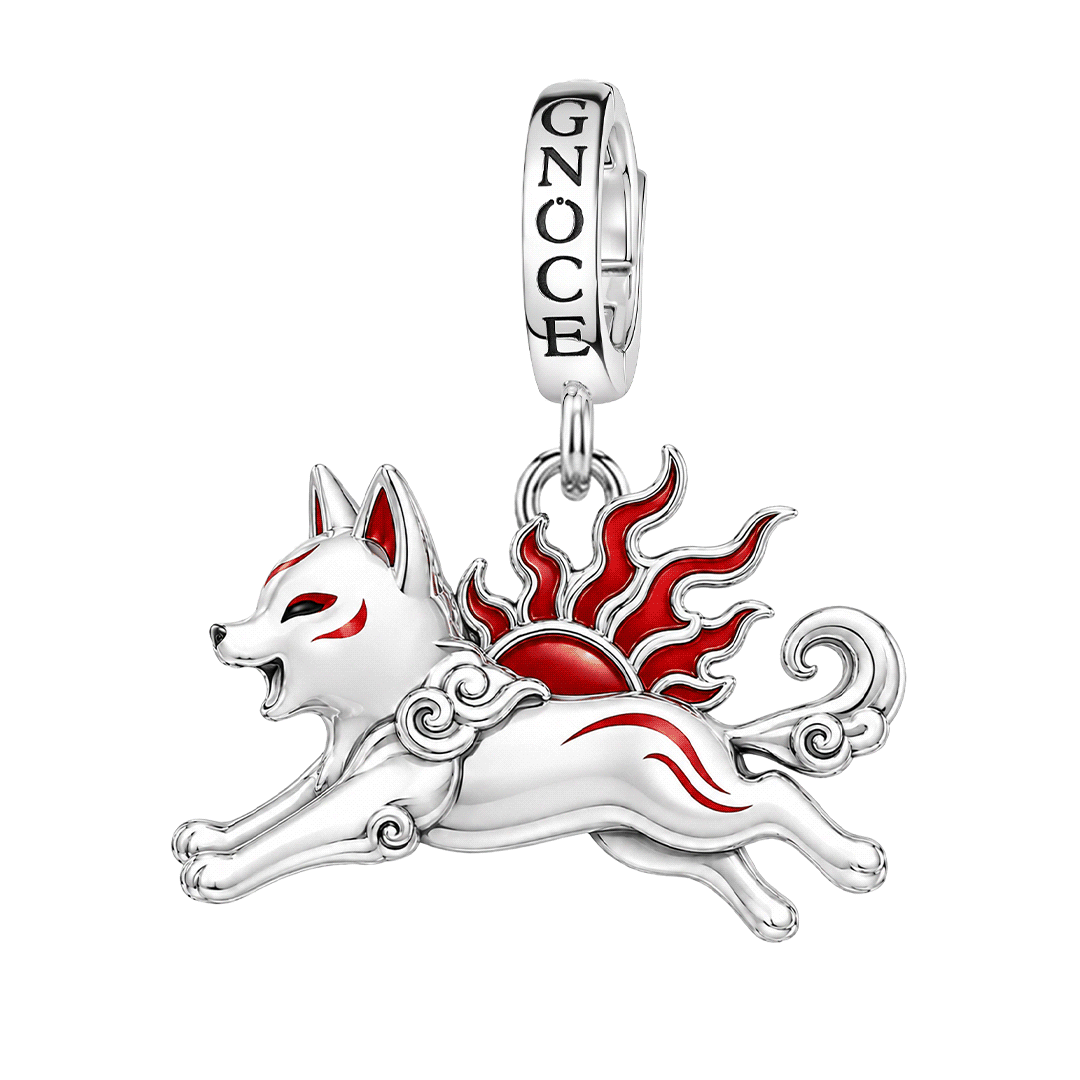 Gnoce Glow‑in‑the‑dark Japanese Amaterasu Wolf Clasp Dangle Charm Platinum‑plated Silver Blend_1