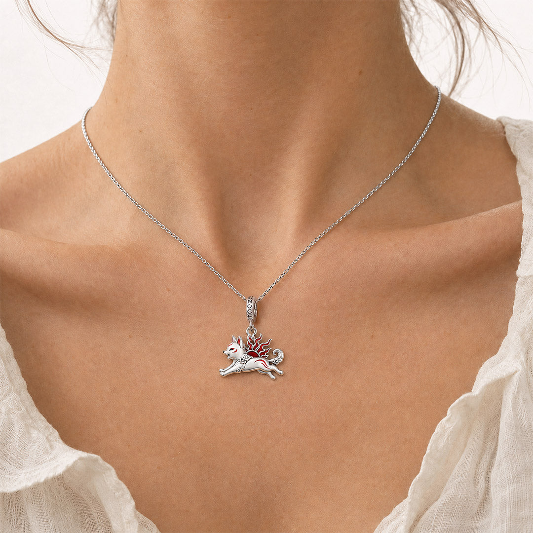 Gnoce Glow‑in‑the‑dark Japanese Amaterasu Wolf Clasp Dangle Charm Platinum‑plated Silver Blend_5
