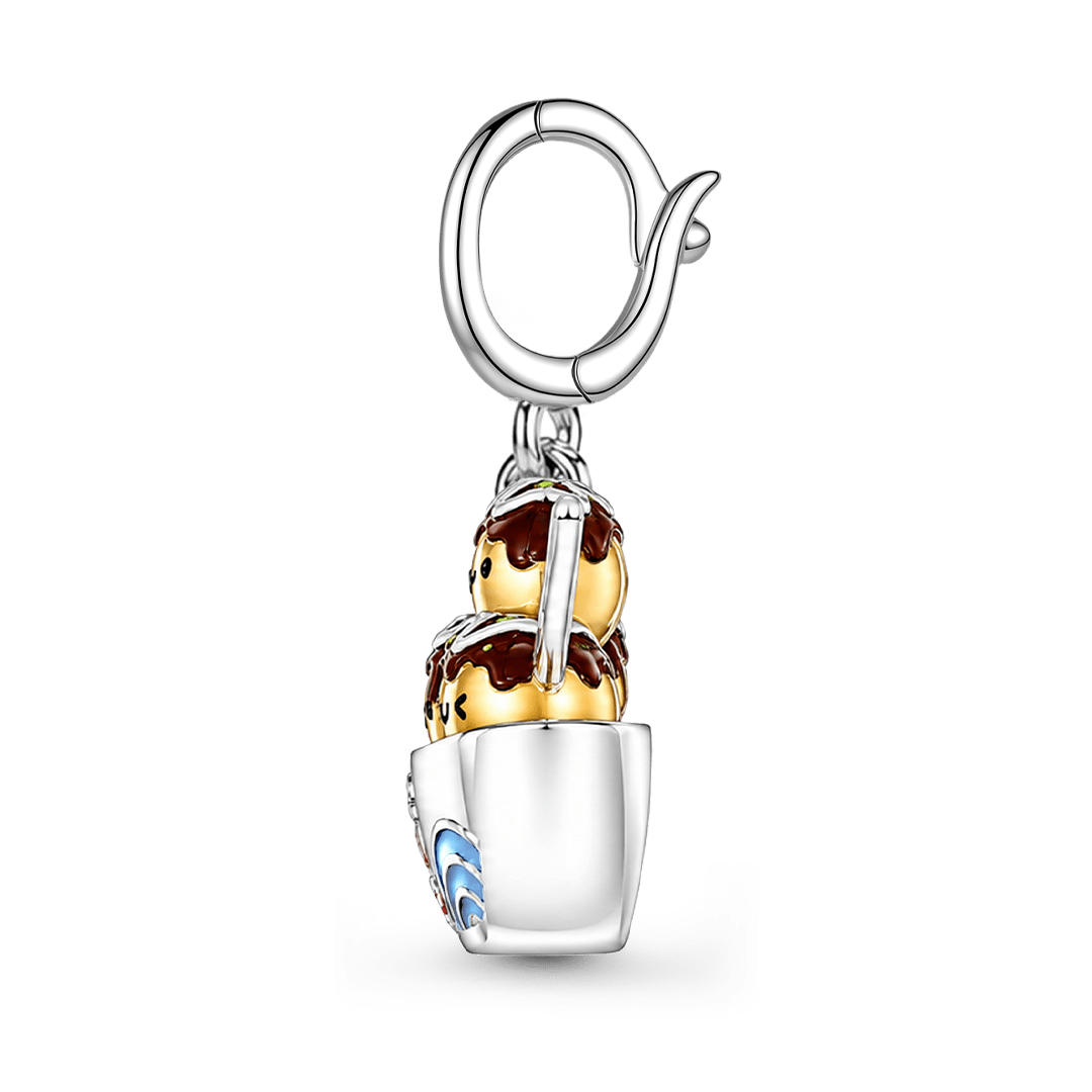 Gnoce Japanese Takoyaki Bowl Clasp Dangle Charm Platinum‑plated Silver Blend_5