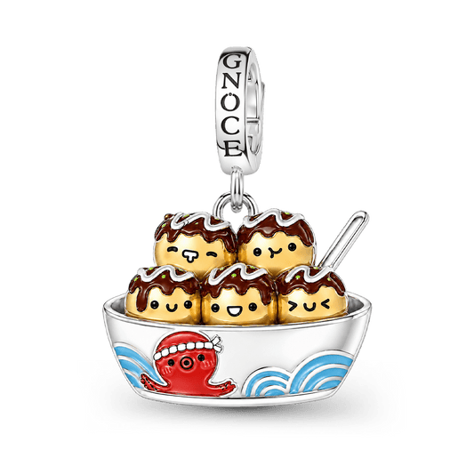 Gnoce Japanese Takoyaki Bowl Clasp Dangle Charm Platinum‑plated Silver Blend_1