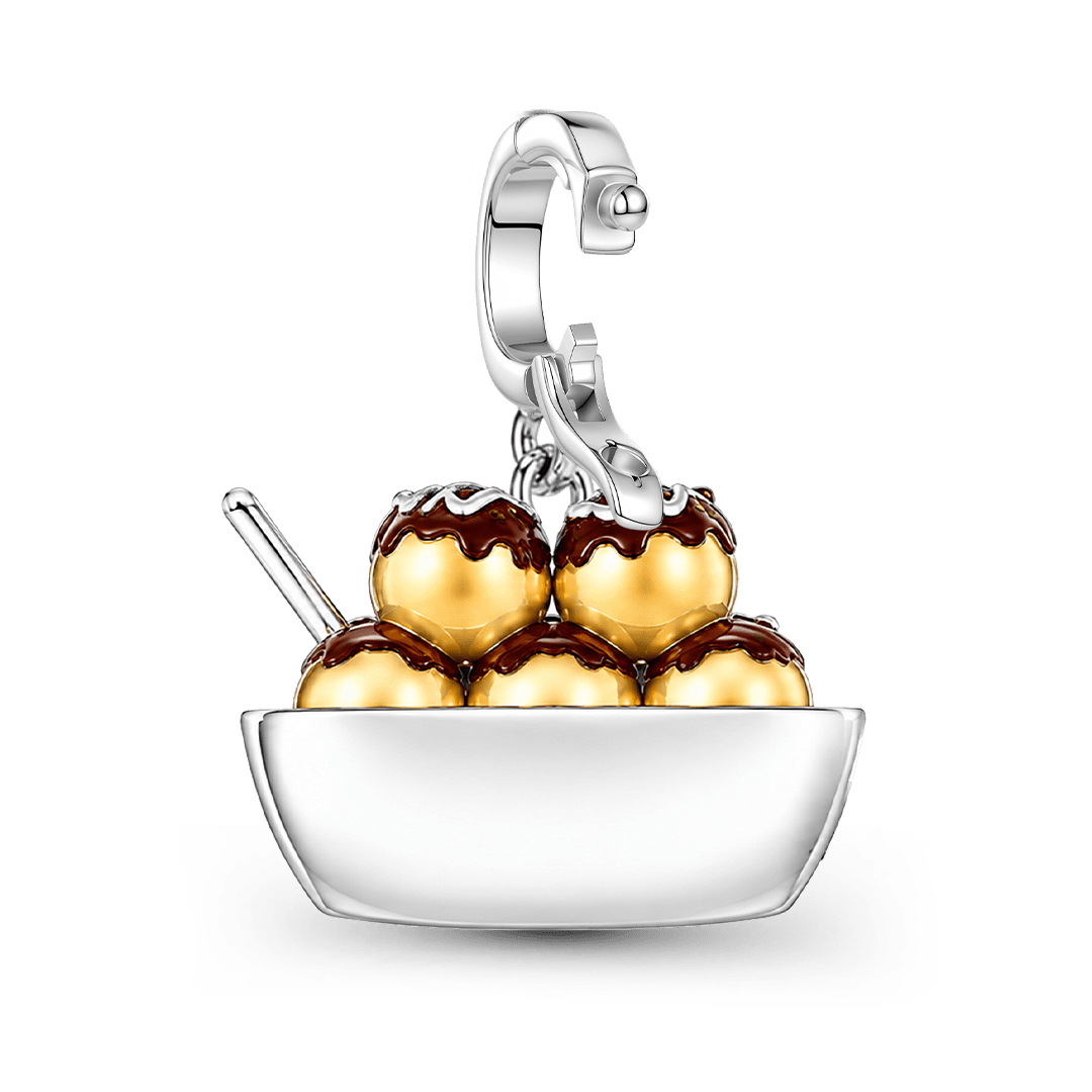 Gnoce Japanese Takoyaki Bowl Clasp Dangle Charm Platinum‑plated Silver Blend_6