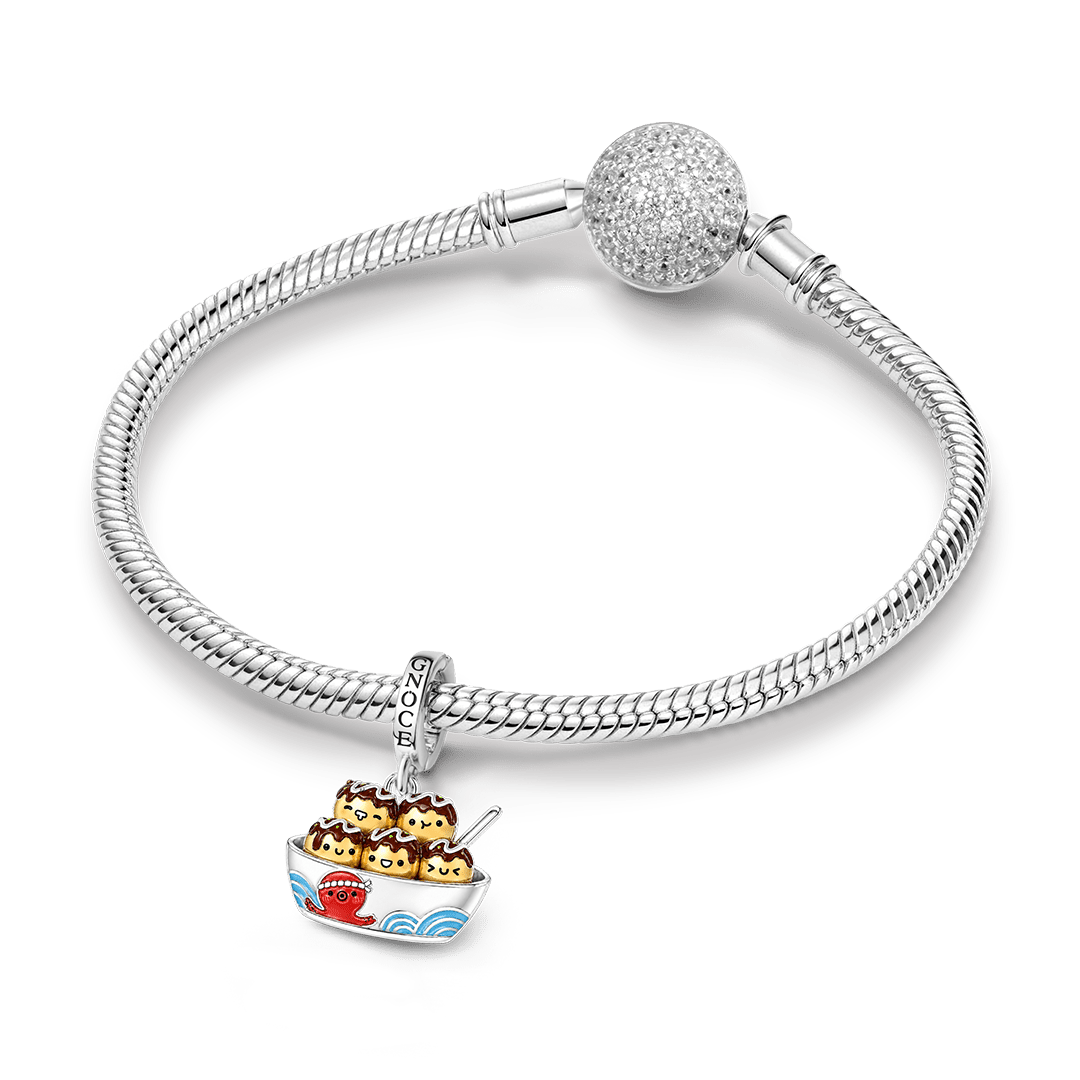 Gnoce Japanese Takoyaki Bowl Clasp Dangle Charm Platinum‑plated Silver Blend_3