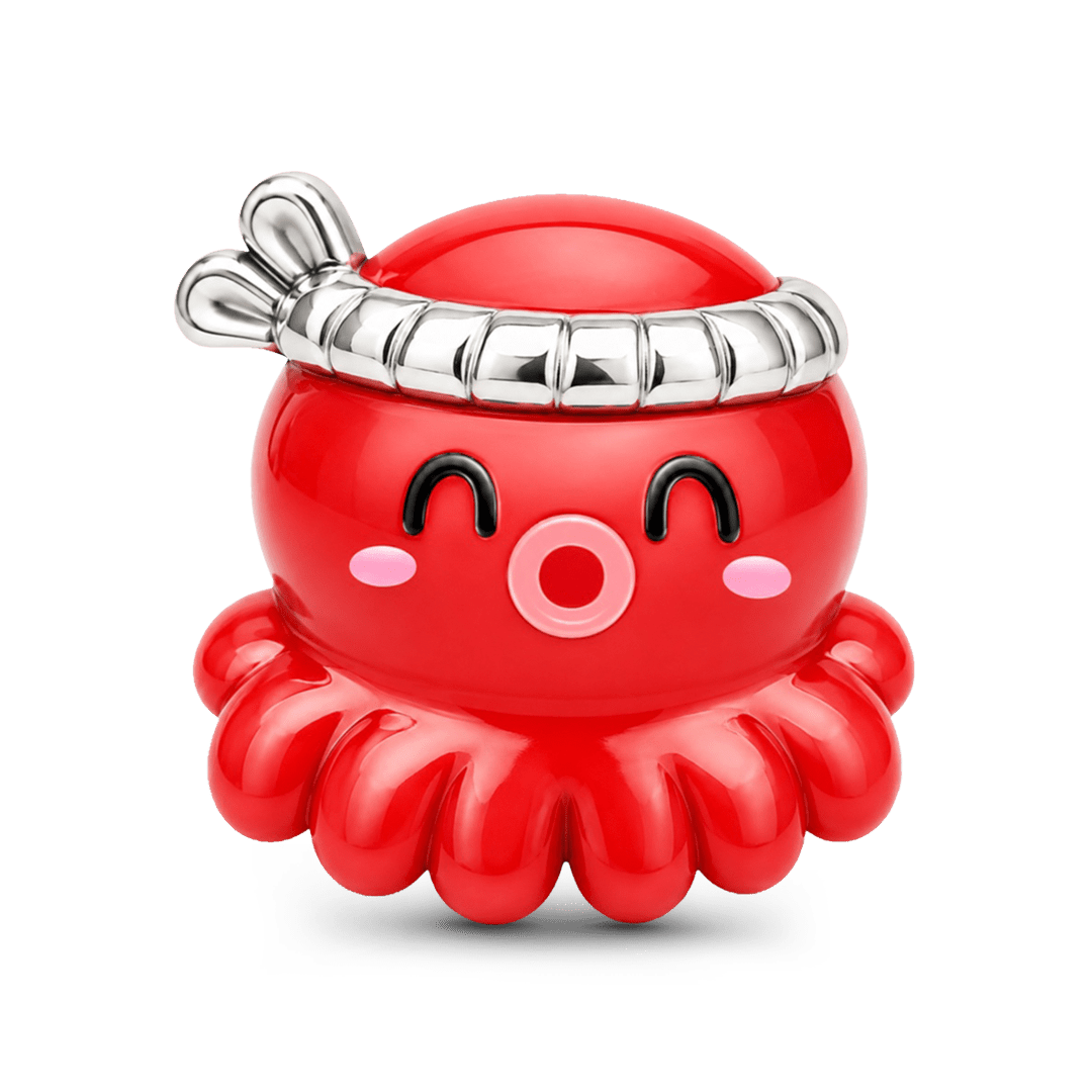 Gnoce Japanese Octopus Through‑hole Bead Charm Platinum‑plated Silver Blend_1