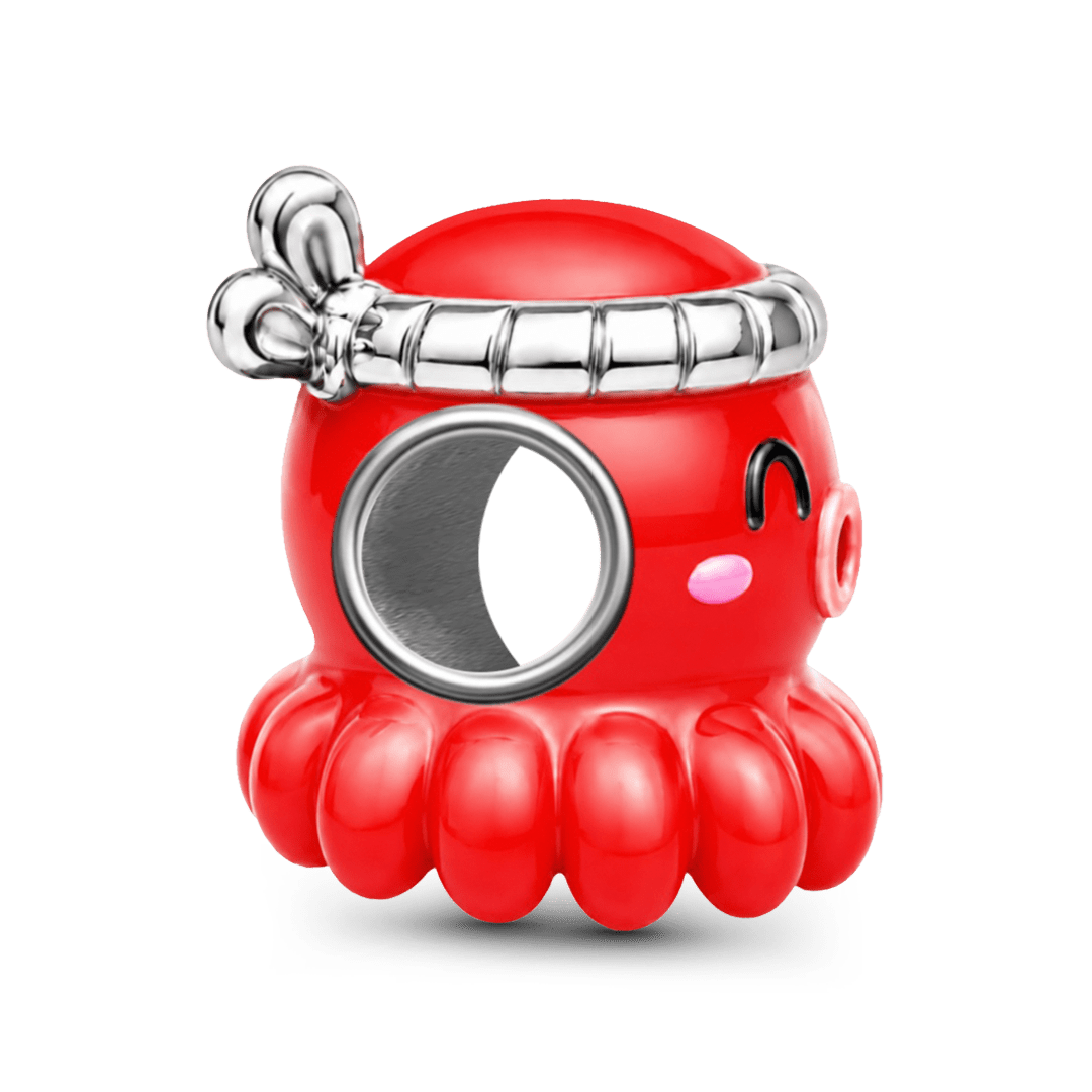 Gnoce Japanese Octopus Through‑hole Bead Charm Platinum‑plated Silver Blend_5