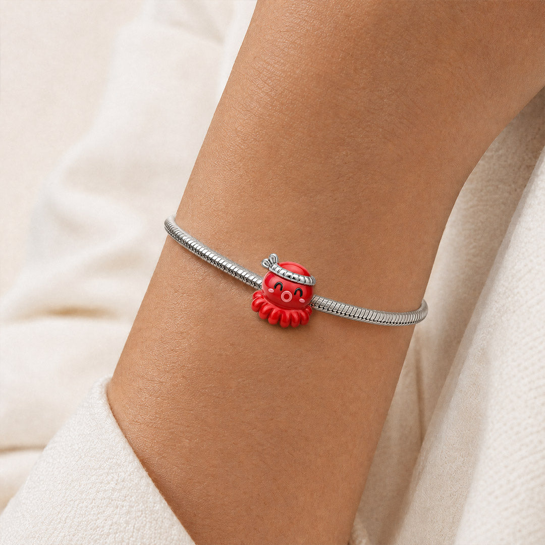 Gnoce Japanese Octopus Through‑hole Bead Charm Platinum‑plated Silver Blend_2