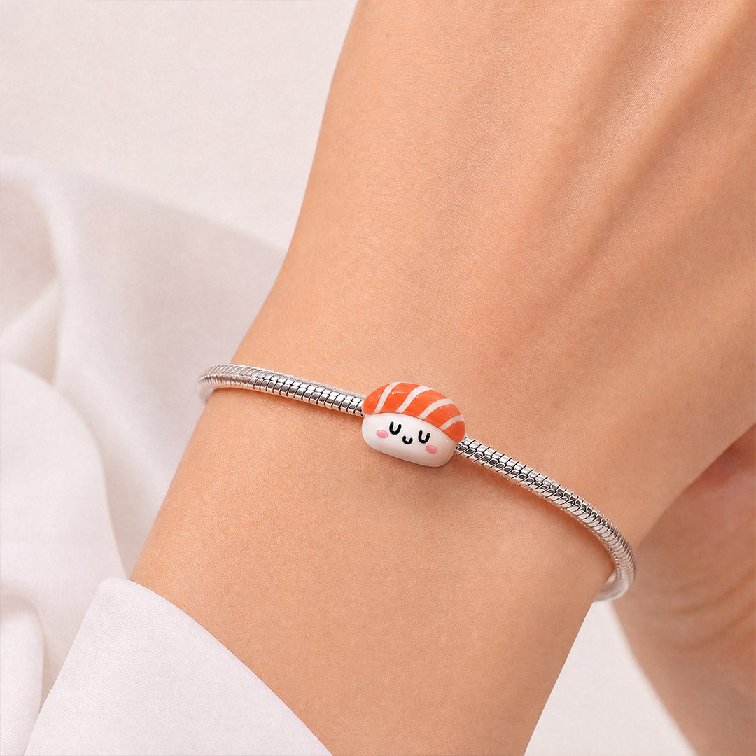 Gnoce Japanese Sushi Through‑hole Bead Charm Platinum‑plated Silver Blend_2