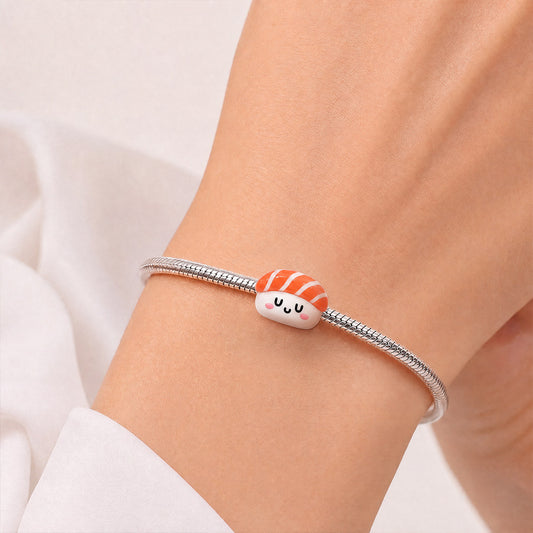 Gnoce Japanese Sushi Through‑hole Bead Charm Platinum‑plated Silver Blend_2