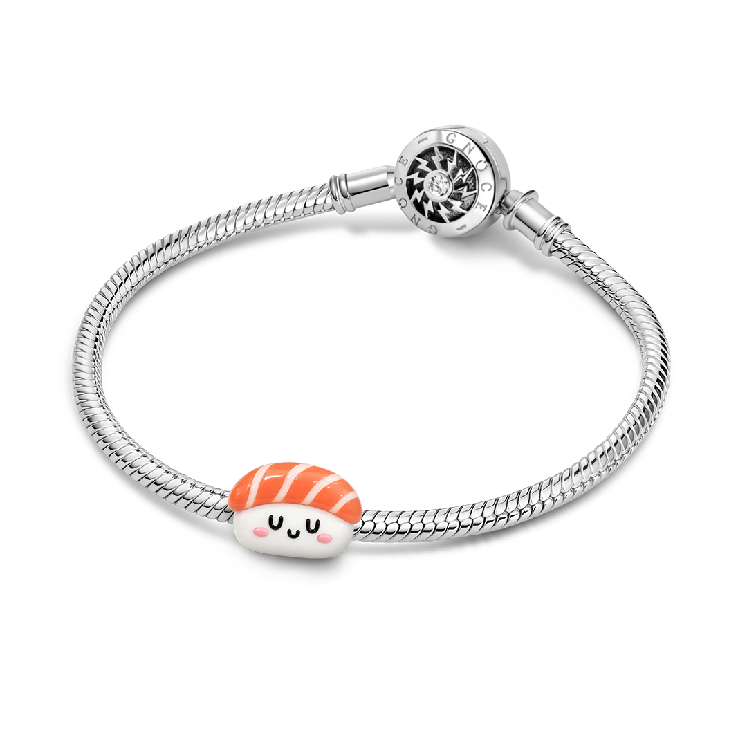 Gnoce Japanese Sushi Through‑hole Bead Charm Platinum‑plated Silver Blend_3