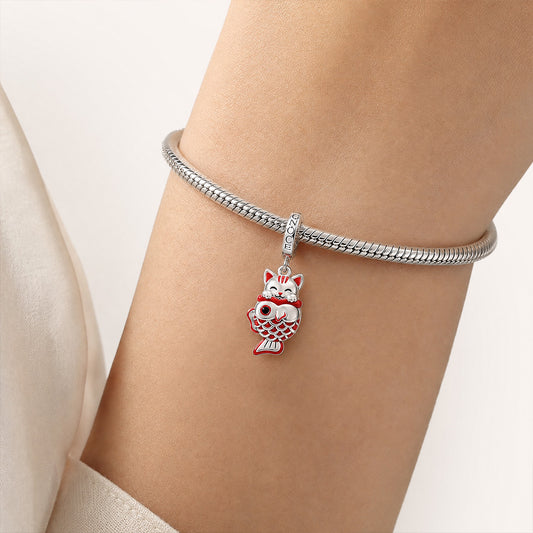 Gnoce Japanese Cat Koi Fish Clasp Dangle Charm Platinum‑plated Silver Blend_2