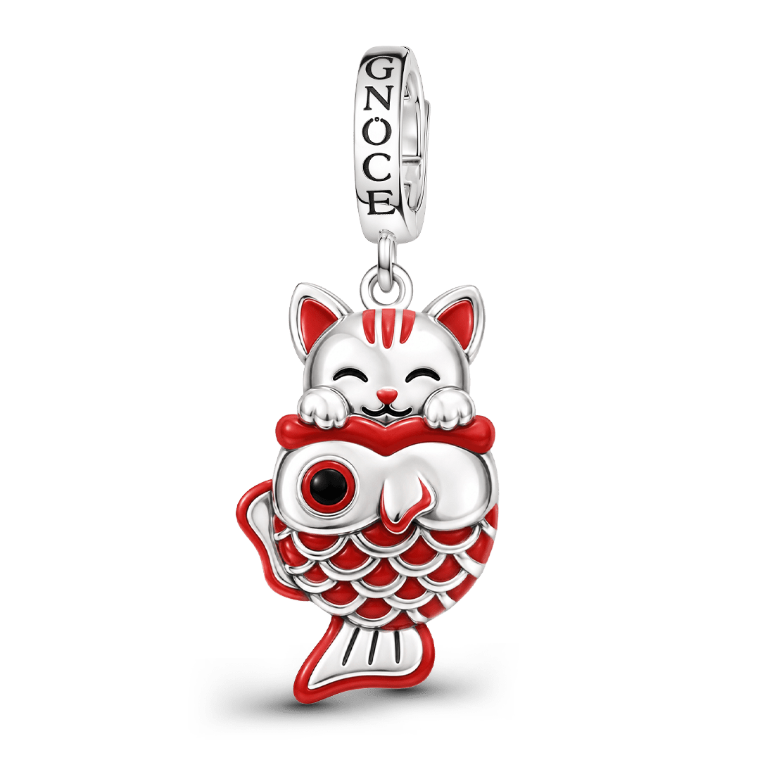 Gnoce Japanese Cat Koi Fish Clasp Dangle Charm Platinum‑plated Silver Blend_1