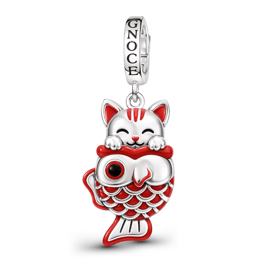 Gnoce Japanese Cat Koi Fish Clasp Dangle Charm Platinum‑plated Silver Blend_1