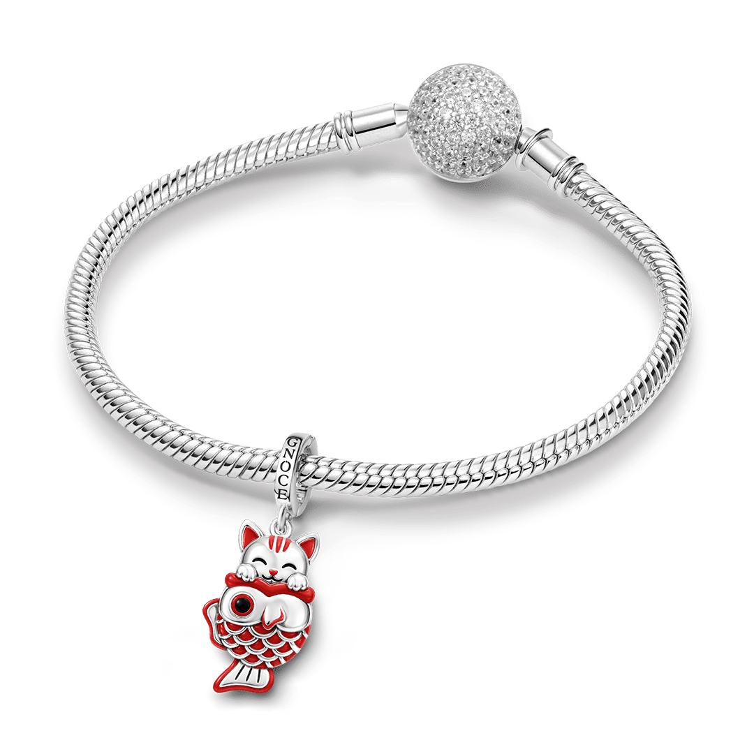 Gnoce Japanese Cat Koi Fish Clasp Dangle Charm Platinum‑plated Silver Blend_3