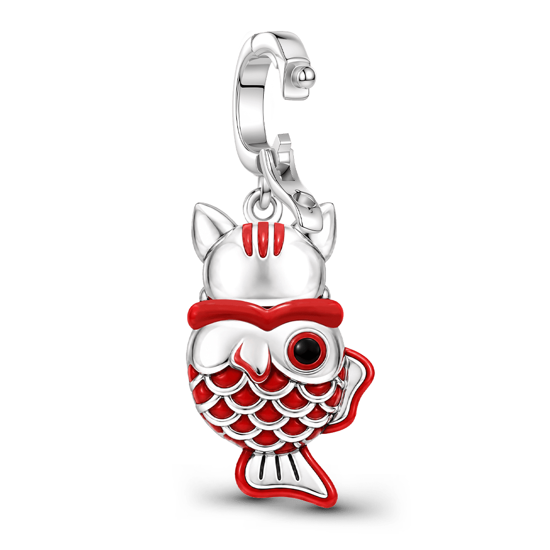 Gnoce Japanese Cat Koi Fish Clasp Dangle Charm Platinum‑plated Silver Blend_6