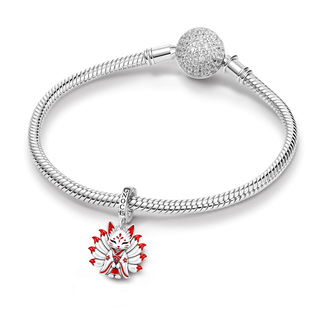 Gnoce Japanese Nine‑Tailed Fox Clasp Dangle Charm Platinum‑plated Silver Blend_3