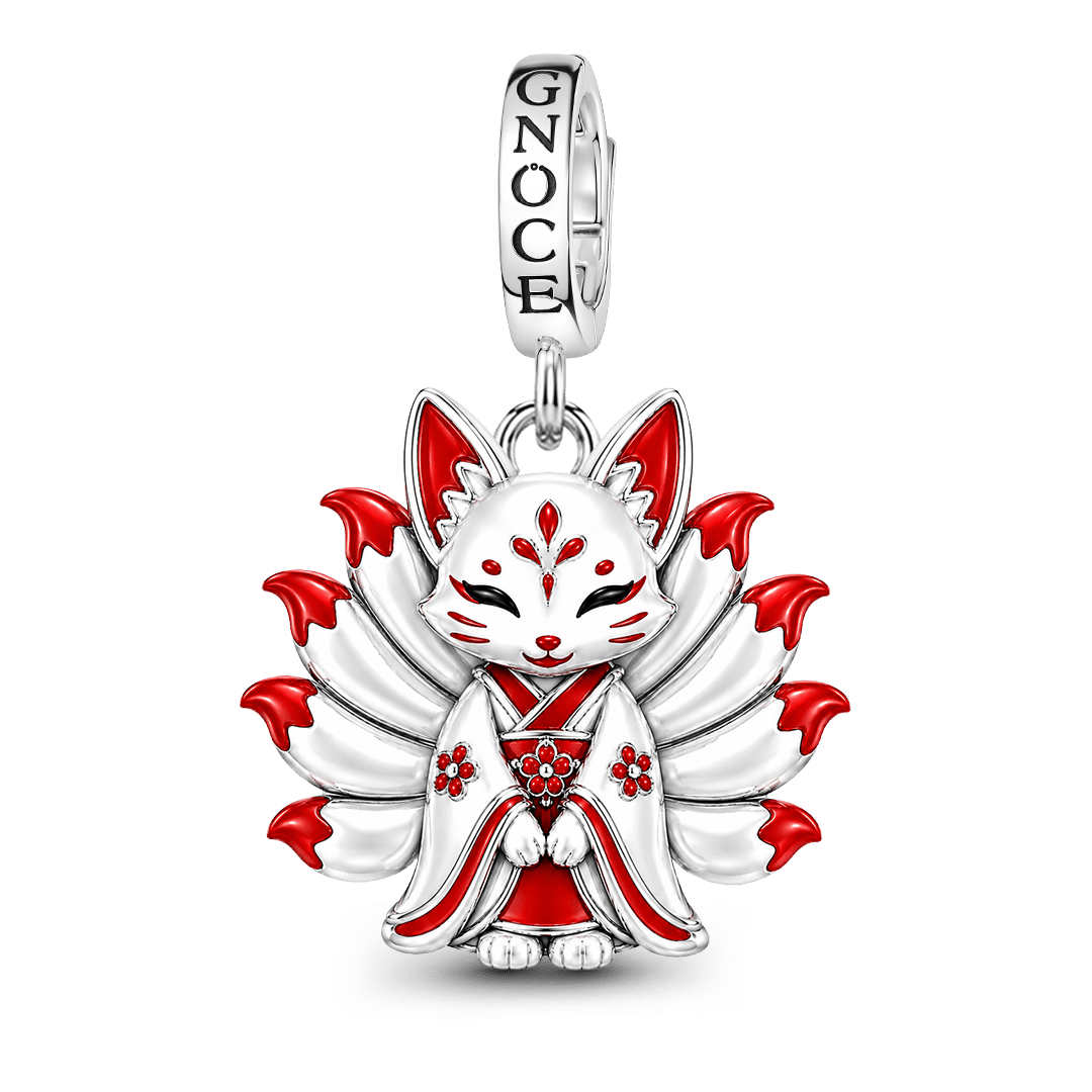 Gnoce Japanese Nine‑Tailed Fox Clasp Dangle Charm Platinum‑plated Silver Blend_1