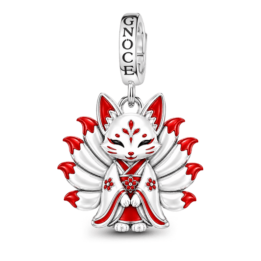 Gnoce Japanese Nine‑Tailed Fox Clasp Dangle Charm Platinum‑plated Silver Blend_1