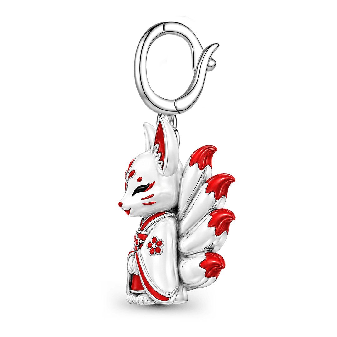Gnoce Japanese Nine‑Tailed Fox Clasp Dangle Charm Platinum‑plated Silver Blend_5
