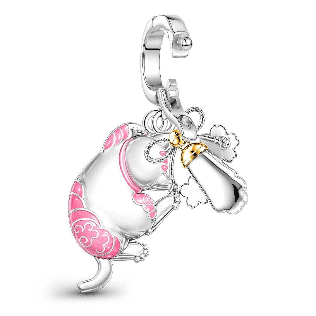 Gnoce Japanese Sakura Cat Paw Clasp Dangle Charm Platinum‑plated Silver Blend_6