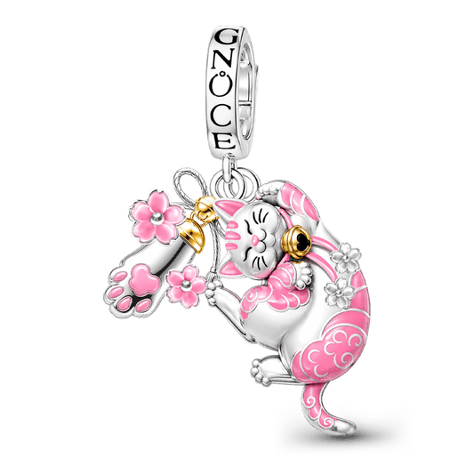 Gnoce Japanese Sakura Cat Paw Clasp Dangle Charm Platinum‑plated Silver Blend_1