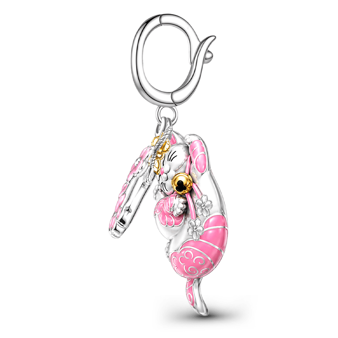 Gnoce Japanese Sakura Cat Paw Clasp Dangle Charm Platinum‑plated Silver Blend_5