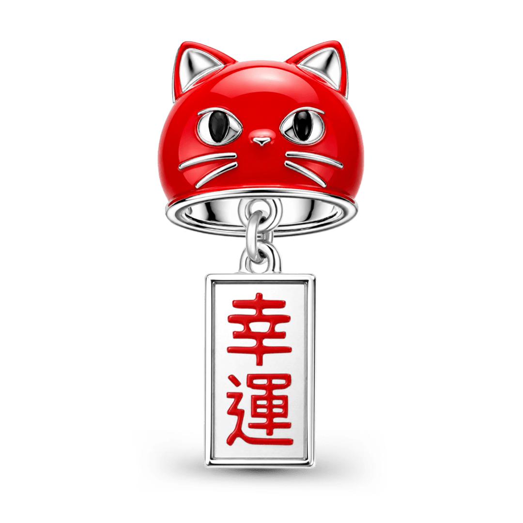 Gnoce Japanese Cat Wind Chime Through‑hole Bead Charm Platinum‑plated Silver Blend_1